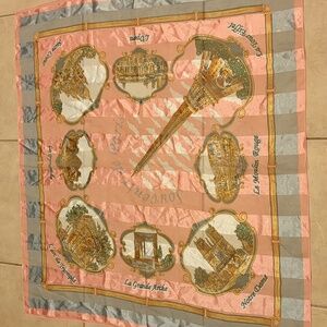 Vintage Pink Paris France Souvenir Scarf 38x38